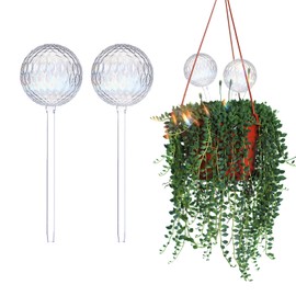 FLORA GUARD Plant Watering Globes, 2-PCS Glass Self Watering Planter Insert, Rhombus Patterned Water Globes, Automatic Plant Waterer Bulbs Devices
