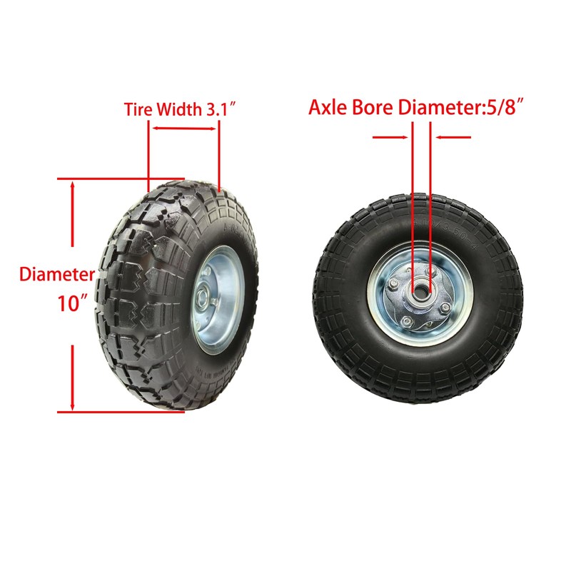 AMZDIAI 10-Inch 4.10/3.50-4 Tire and Wheel Flat Free, Heavy Duty