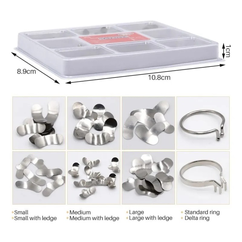 Banda Matriz Dental Contorneadas 100 Pzs Anillos Kit
