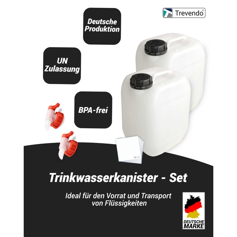 Trevendo Set of 2 Water Canisters, 5 Litres, Food Safe