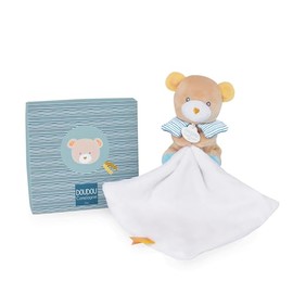 DOUDOU ET COMPAGNIE PARIS & | Square Cuddly Toy - Maé the Bear | For Attaching the Dummy | Absorbs to the Smell of Babies | Various Textures | Gift Idea for Birth | Lost