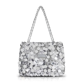 AfitLulu Large Sequin Tote Bag Women's Tingling Handbag with Zip and Leather Handle, Fashionable Shoulder Bag, Clutch Bag, Shopper Bag for Parties, Dates, Banquets, silver