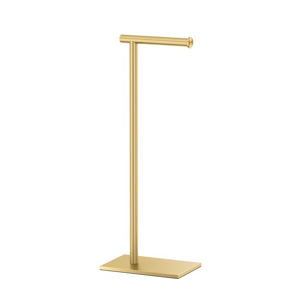 Gatco 1431B, Modern Rectangle Base Freestanding Toilet Paper Holder, 22.25”, Brushed Brass/Free Standing Toilet Tissue Holder Stand with Weighted Base