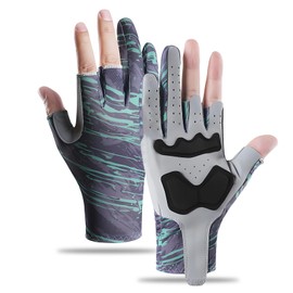 aifitbre Fingerless Fishing Gloves for Men & Women, Sun Protection Gloves Ideal for Fishing, Kayaking, Hiking, Paddling and Outdoor, Green Camo