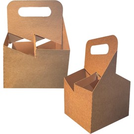 C-Store Packaging 4 Cup Drink Carrier with Handle | Kraft Paperboard Holder Disposable for Hot or Cold Drinks Food Delivery Services, Uber Eats, Door Dash (10)
