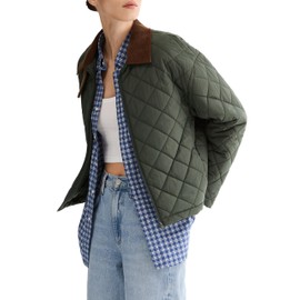 Orolay Women's Quilted Lightweight Puffer Jacket Zip Up Cropped Padded Coat Waterproof Casual Outerwear with Pockets Green Large