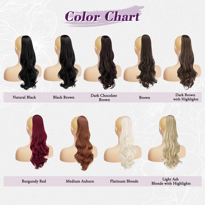 BARSDAR Medium Auburn Wavy Drawstring Ponytail Extensions, 20 Inch Drawstring