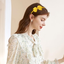 Kistreao Bow Headband for Women Girls Yellow Hair Bows Hair Band Bowknot Head band Cute Hair Accessories for Birthday Fall Thanksgiving Party Decorations