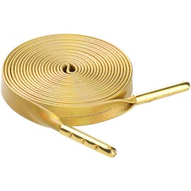 Elerevyo 2 Pairs Faux Leather Shoestrings Solid Color Flat Shoelaces with Metal Tippings for Sneakers Boots 160cm/63 Shiny Golden