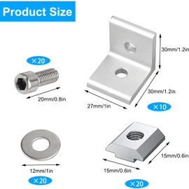 Aluminium Profile Mounting Material Set, 30 x 30 Corner Connectors, Aluminium Profile Corner Connectors, Angle Connectors, for Attaching Aluminium Profiles (Aluminium) (30 x 30 x 27 mm)