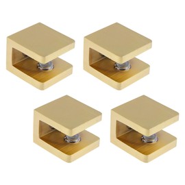 KUMGROT 4pcs Shower Shelf Clips Glass U Clamp Shelf Adjustable Support Bracket No Drill on Glass Clips Shelf Hardware for 8-10mm Glass Gold