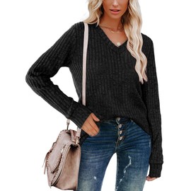 SAMPEEL V Neck Sweaters Woman Long Sleeve Fall Shirts Basic Maternity Tunic Tops 2025 Black Plus Size 2XL