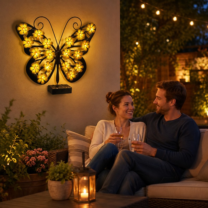 Solar Butterfly Garden Wall Light for Outdoor Decor – LED
