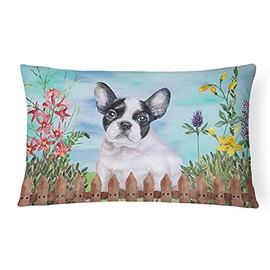 Caroline's Treasures CK1272PW1216 French Bulldog Black White Spring Canvas Fabric Decorative Pillow Machine Washable, Indoor Outdoor Decorative Pillow for Couch, Bed or Patio, 12HX16W