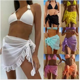 A851 Bikini Cover-up: Chiffon Solid Color Short Skirt for Summer Sun Protection 50*140/Yellow 10ea