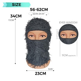 Michear Winter Beanie Hat Men Warm Fuzzy Knitted Balaclava Distressed Full Face Ski Mask Windproof (Dark Gray)