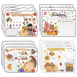 R HORSE 12pc Thanksgiving Passover Coloring Placemats, Disposable Paper Coloring Table Mats, Fall Turkey Dinner Placemats for Children's Crafts & Party Supplies