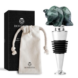 Homestia Wine Stopper with Natural Gemstone Bear Reusable Beverage Bottle Stopper, Zinc Alloy Wine Bottle Stopper with Silicone, Wine Decor Bar Tool Green