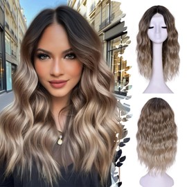 ANNISOUL Short Wavy Wigs for Women 18Inch Bob Wave Wig Middle Part Synthetic Lace Front Natural Hairline Hair for Daily Party Use(Ombre Gery)