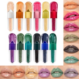 Brillo De Labios Con Purpurina 12 Colores Pintalabios Voluminizador Brillo Labial Intenso Para Mujeres Chicas Esposa Novia Compras Citas Noche Diario Escenario Halloween