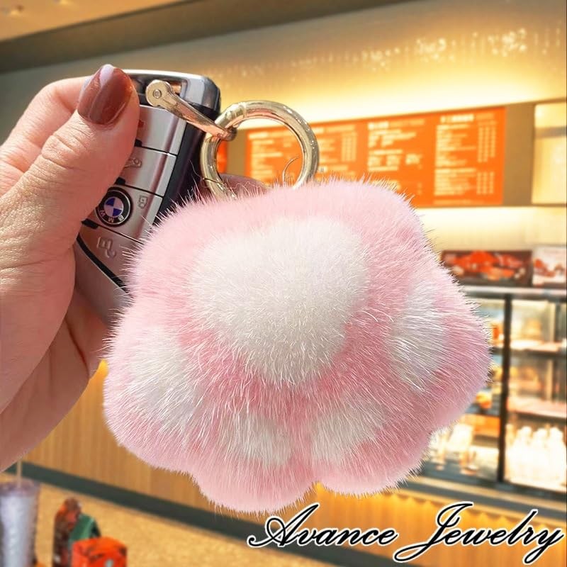AVANCE Women's Paw Dog Cat Fur Charm Key Ring Cute