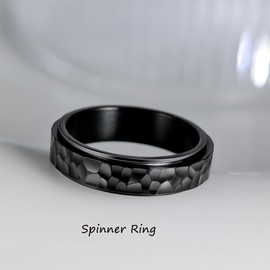 LYTTMAB Stainless Steel Silver Hammered Spinner Ring, Black Fidget Ring for Men, Titanium Anxiety Ring for Women, Hammered Ring, Spinning Ring, Size 12