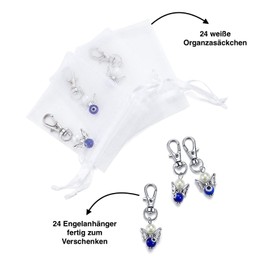 KyndOccasion 24 Wedding Favours + Organza Bag - Keyring Christening Birthday Nazar Boncuk Gift for Guests Pendant Thank You Small Thank You