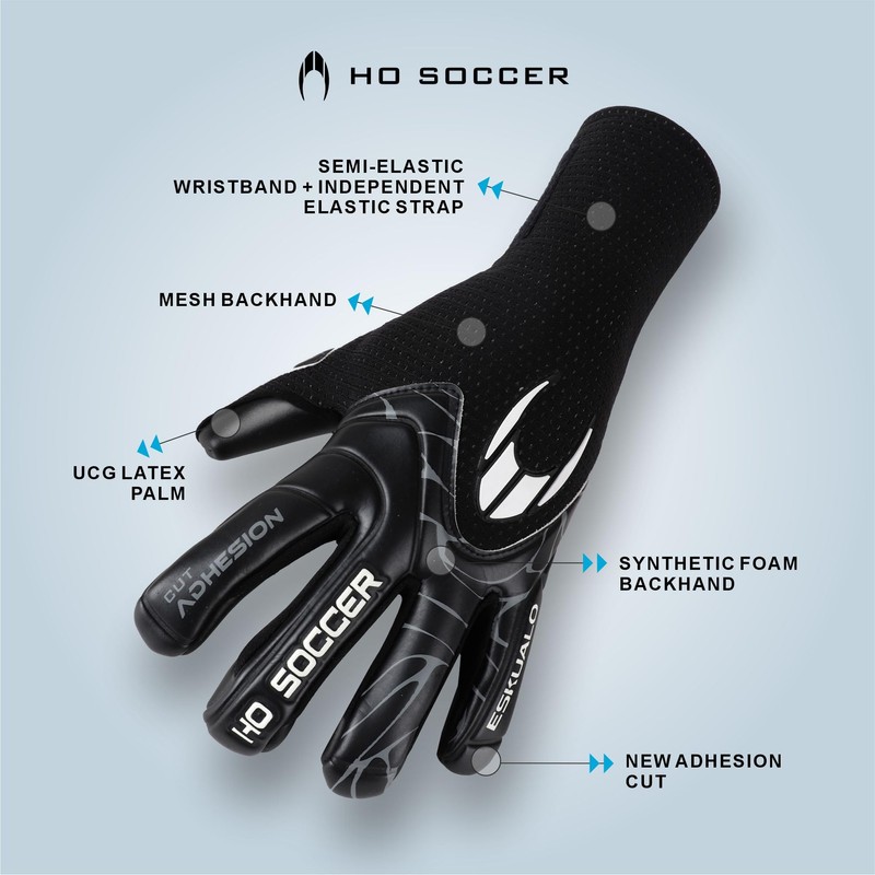 HO Soccer ESKUALO Blackout Goalkeeper Gloves, Plain, Children, Black, 4