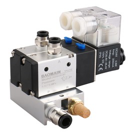 Baomain 2 Space Pneumatic Solenoid Valve 3V210-08 24VDC PT1/4 2 Position 3 Way with Base Muffler Quick Fittings Set