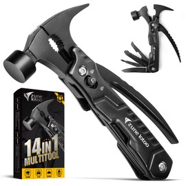 Zune Lotoo - Martillo de bolsillo multiherramienta 14 en 1, pequeña herramienta multifuncional de aleación de acero inoxidable, martillo de supervivencia portátil compacto, regalos de Navidad para padre, padre, hombre, ingeniero de manitas