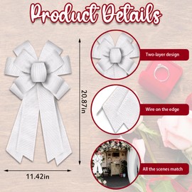 Threetols White Linen Wreath Bows, Bridal Shower Bows for Wreath Wedding Decorative Bows for Front Christmas Farmhouse Ornaments Hanging Wreath Bow for Wedding Indoor Outdoor Decor