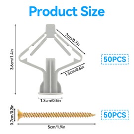 100 Pcs Plasterboard Wall Plugs and Screws, Plasterboard Fixings Set, Butterfly Type Heavy Expansion Tube Plasterboard Anchor Screw for TV Wall Brackets and Hollow Walls (50 Anchors + 50 Screws)