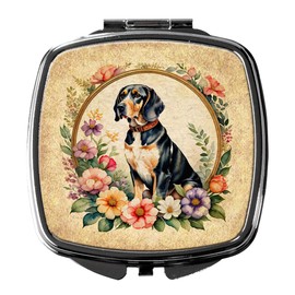 Caroline's Treasures American English Coonhound and Flowers Compact Mirror Decorative Travel Makeup Mirror for Women Girls Gifts Pocket Makeup Mirror Folding Handheld