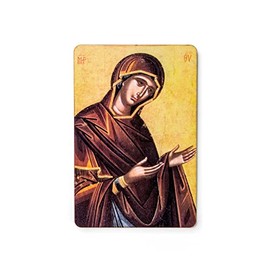 Virgin Mary - Byzantine, Wooden Catholic Icon Magnet with Stand, Orthodox Religious Fridge Magnet with Plastic Easel Stand, Christian & Catholic Portrait for Home, Office, & Church Décor