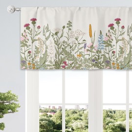 Riyidecor 2 Pack Wildflower Window Valance for Bedroom Living Room, Leaf Floral Spring Botanical Curtains Valanes for Windows,Rod Pocket Window Treatment 52 x 18 Inch, 2 Panel