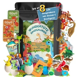 Dino Surprise Bag with up to 8 Great Dino Surprises, Dinosaur Toy School Cone Wonder Bag Children, School Cone Boys, Surprise Bag for Boys, Dinosaur Egg