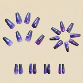 24 Pcs Spring Purple Press on Nails Medium Ballet - YIHONGYAN Acrylic Nail Art Kit Fake Nails Press ons Nail Glue on Nails Black Gradient Stars False Nails Full Cover Stick on Nails Kit for Women