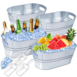 4 Gallon Ice Buckets for Parties, IKAYAS Galvanized Metal Ice Bucket Ice Tub with Scoop for Cocktail Bar Mimosa Bar Supplies, Large Champagne Bucket Beer bucket Metal Tub (4 Pack)