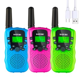 BATURU Rechargeable Walkie Talkies for Kids 3 Miles Long Range, 22 Channels Walkie Talkie with Clear Sound, Battery-Saving Kids Walkie Talkies 3 Pack, Stocking Stuffers for Girls Boys Age 5-10