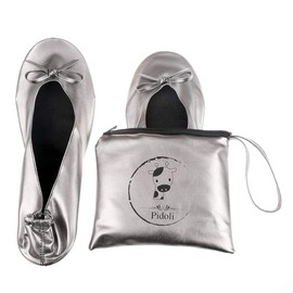 Ballet Flats Shoes -Women's Foldable Portable Travel Roll Up Shoes with Pouch (Grey, 9.5)