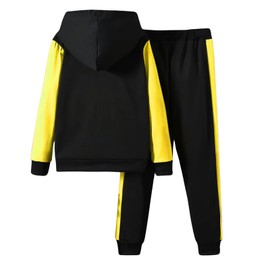 OXUBOAO Boys Casual Tracksuit Outfit Kids Color Blocking Hooded Sweatshirt + Sweatpants Set Long Sleeve Pullover (Yellow, 5-6T)