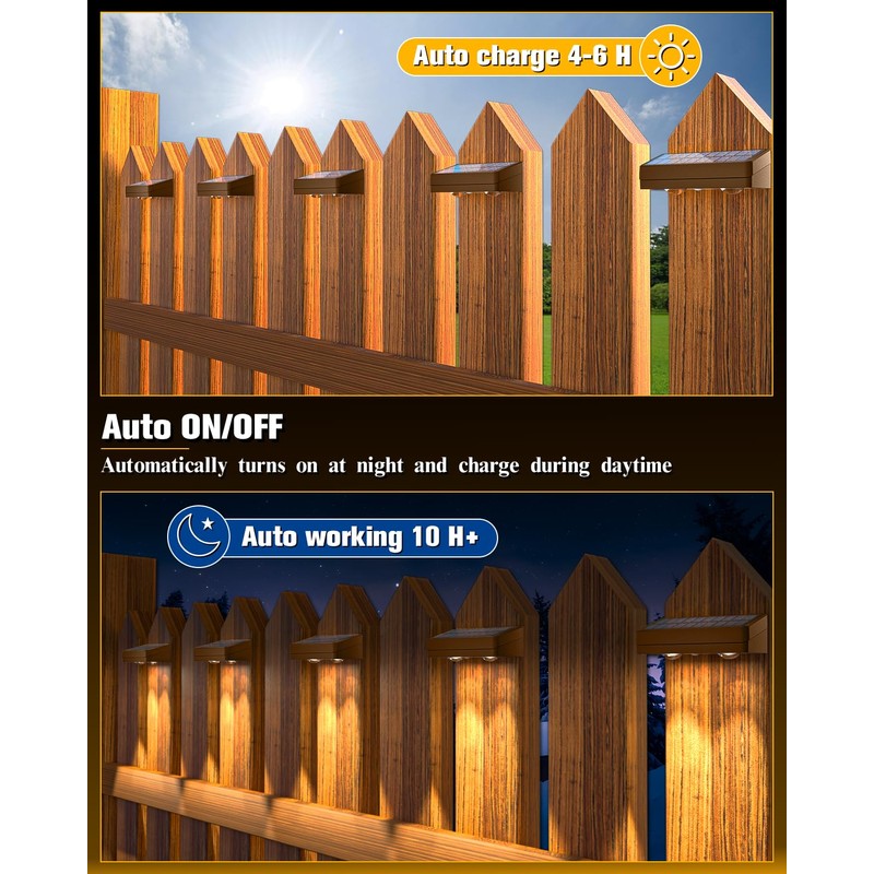 JOFIOS Solar Fence Lights 8 Pack Brown, 50 Lumens Outdoor