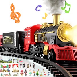 Train Set for Kids 3-5 4-7, Classic Christmas Electric Train Toys Set with Steam Locomotive Engine, Lights & Sound, Tracks for Christmas Tree, Toy Train Set for 3 4 5 6 Years Old Kids Boys Girls
