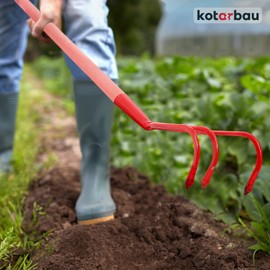KOTARBAU® Cultivator 120 mm with 3 Prongs Steel Red Cultivator with Handle Wood 120 cm Hand Cultivator Garden Claw Tool Head Garden Tool