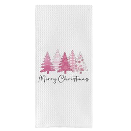 DOTAIN Pink Christmas Trees Kitchen Towels, Hand Towels - 16 X 24 Inches