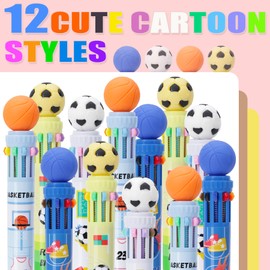 Multicolor Ballpoint Pen 0.5mm, 10-in-1 Colored Pens Fine Point Retractable World Cup Soccer Ballpoint Pens for Office School Supplies Students Kids Birthday Gifts, 12 Pack