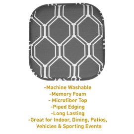 Sweet Home Collection Chair Cushion Memory Foam Pads Honeycomb Pattern Slip Non Skid Rubber Back Rounded Square 16" x 16" Seat Cover, Mirage Gray/White (Pack of 2)