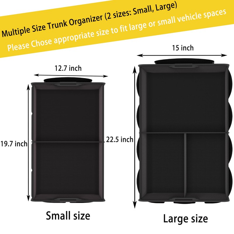 Homeve Trunk Organizer, Car Storage, Reinforced Handles, Collapsible Multi-Compartment, Foldable,