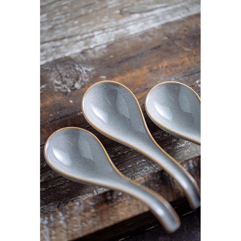 LYEOBOH Ceramic Asian Soup Spoons Set of 6 with Long