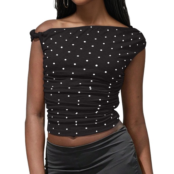 MISSACTIVER Women’s Polka Dot Off Shoulder Crop Tops One Shoulder